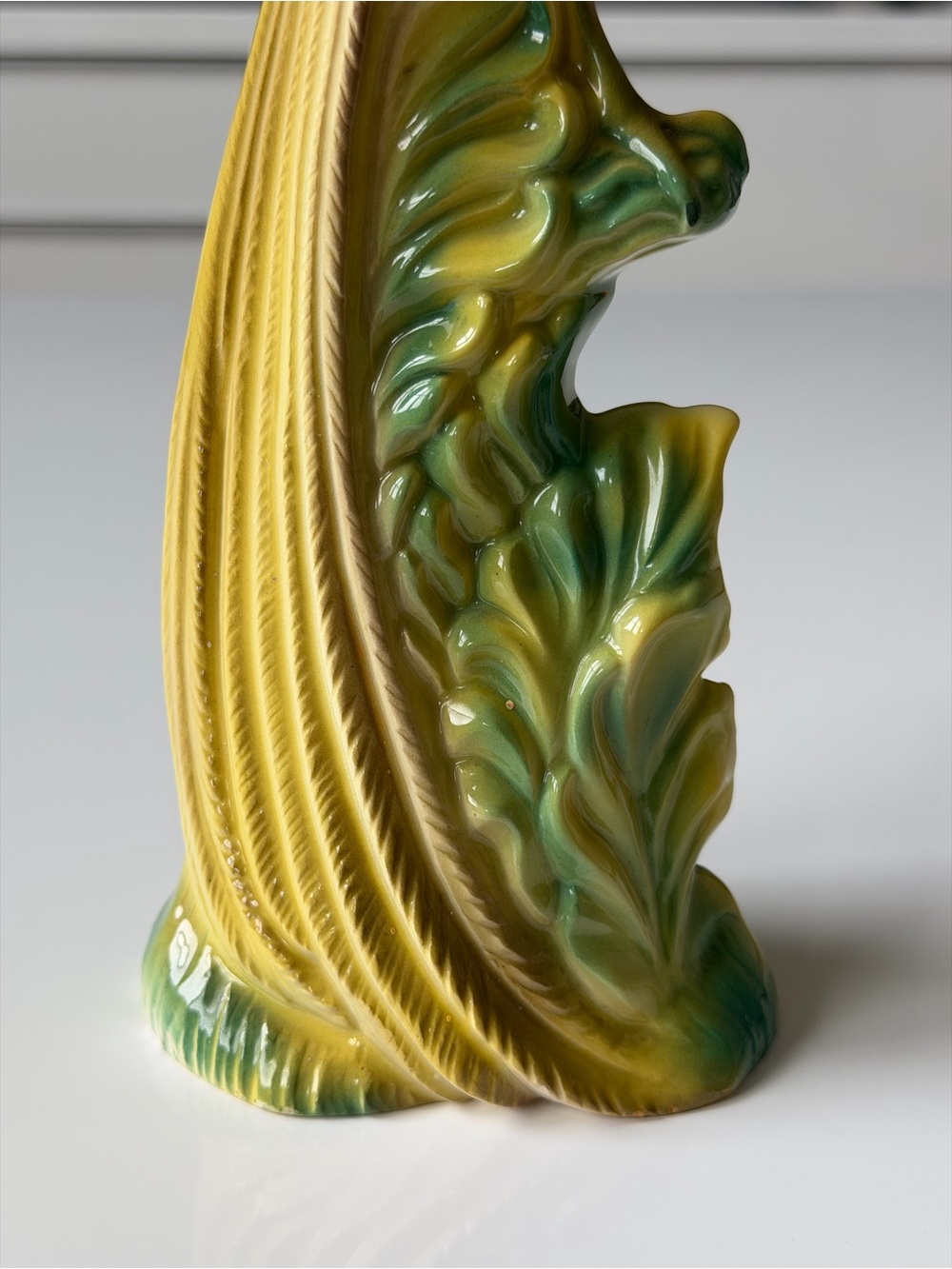 Vintage Ceramic Peacock Figurine Yellow Glossy Mid-Century Decor Bird Statue - Picture 6 of 11